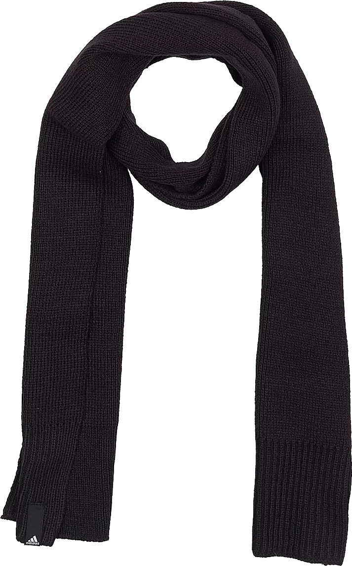 Long Black Ribbed Knit Scarf With Narrow Fringed Ends