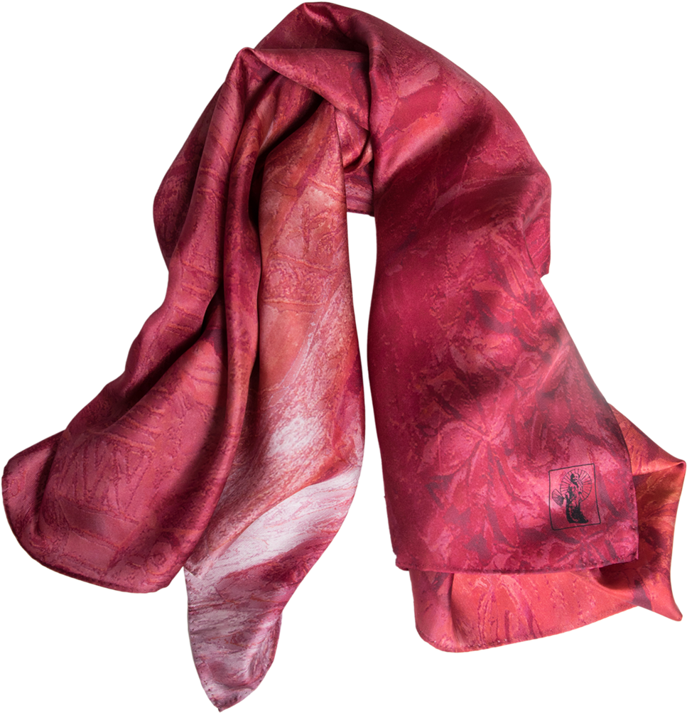Pink Rose Pattern Silk Scarf With Soft Flowing Fabric