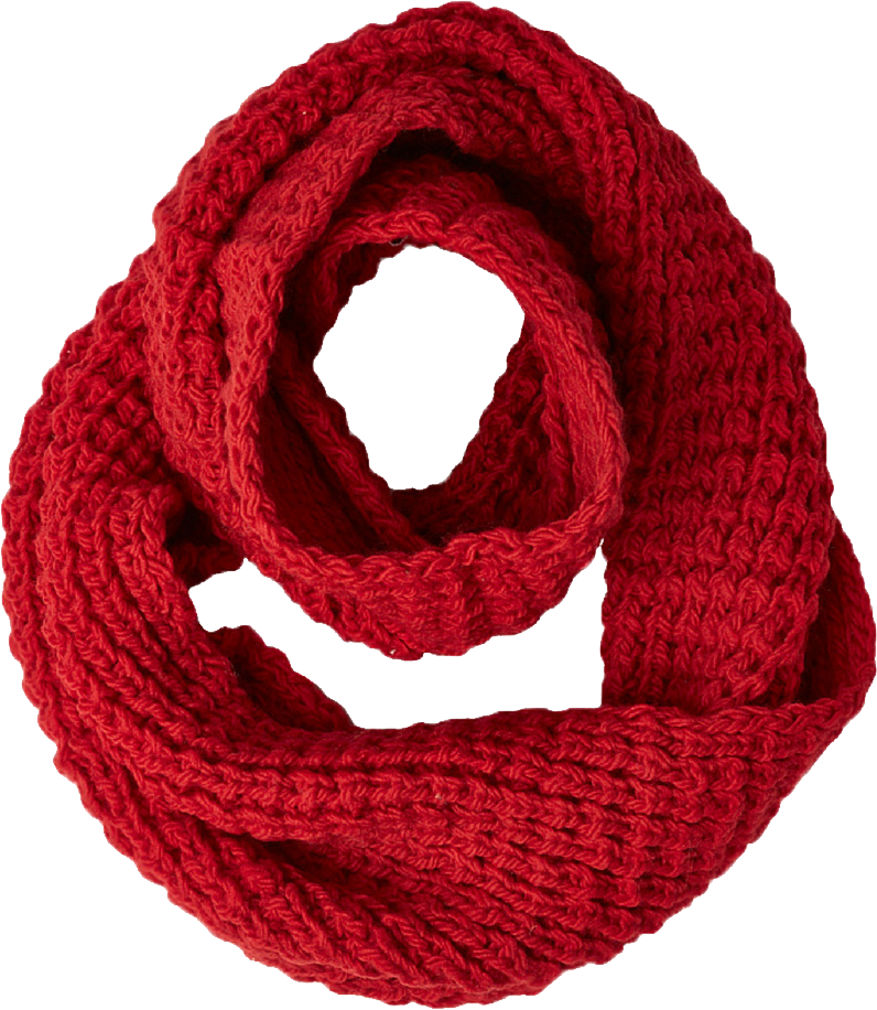 Red Chunky Knit Infinity Scarf With Thick Woven Texture