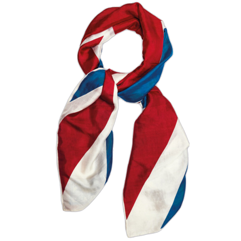 Red White And Blue Striped Silk Neck Scarf With Printed Design