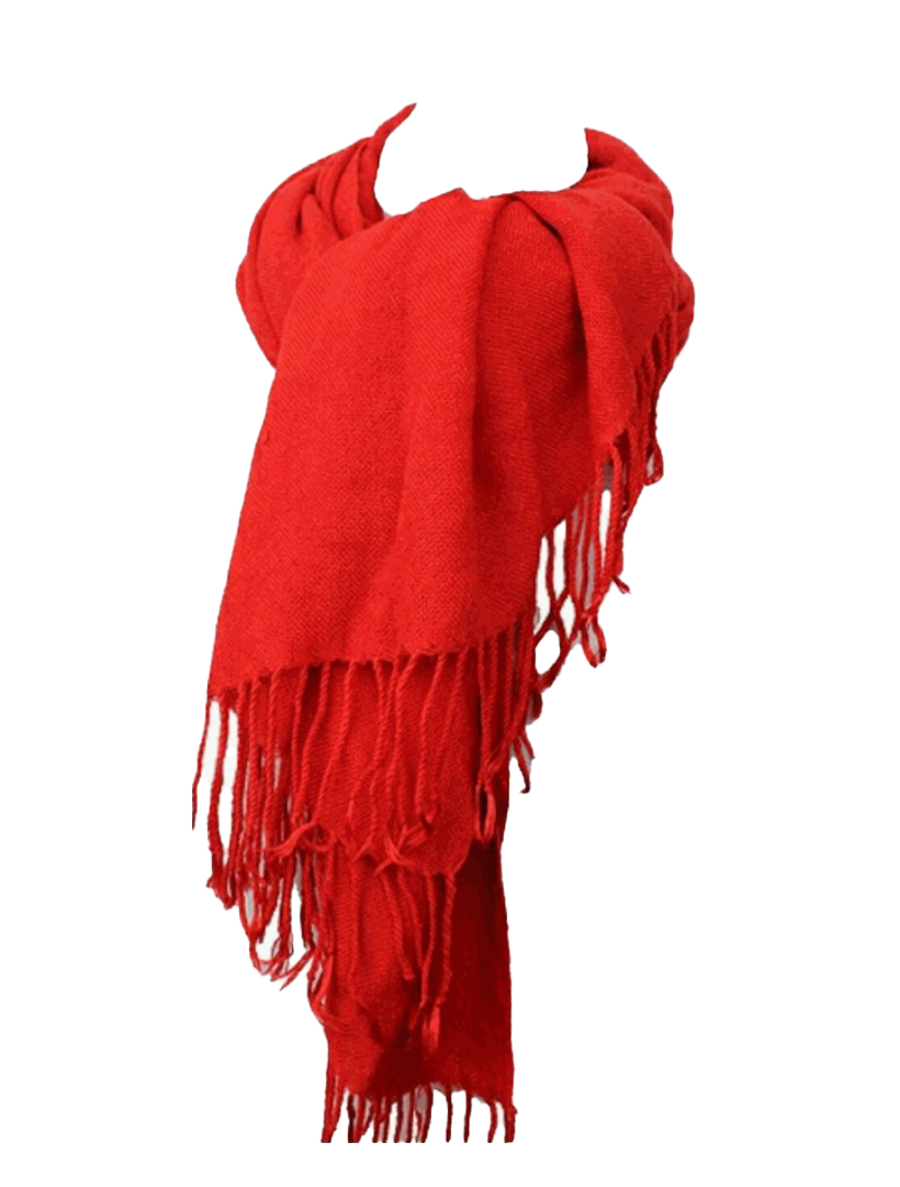 Vibrant Red Fringed Scarf Draped In A Flowing Shape