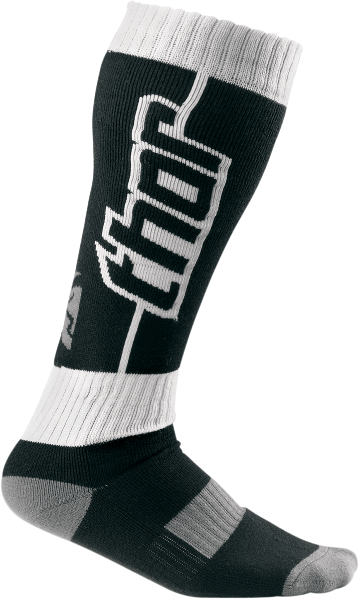 Black And White Knee High Soccer Sock With Striped Cuff