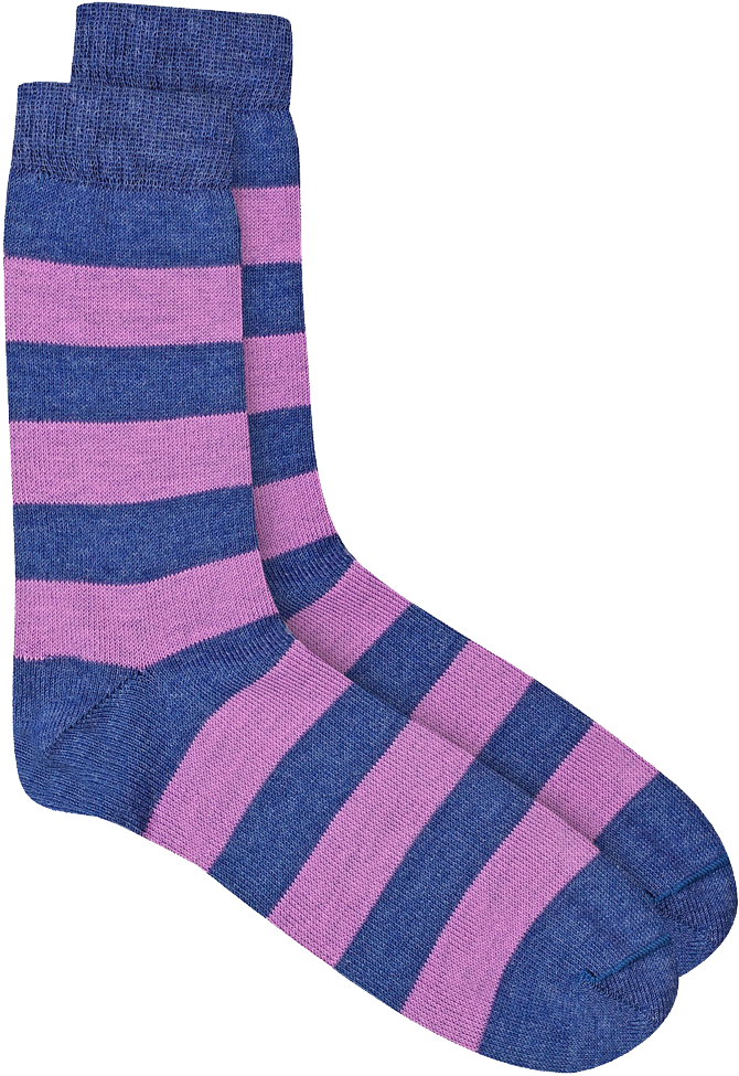 Blue And Purple Striped Crew Sock Isolated Product Photo