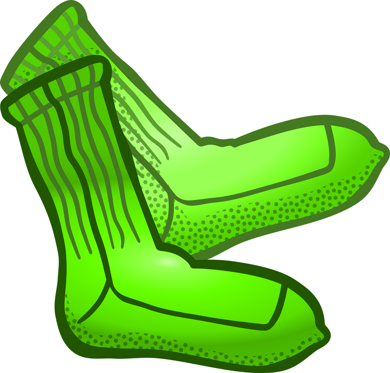 Bright Lime Green Cartoon Socks With Ribbed Cuffs And Feet Shape
