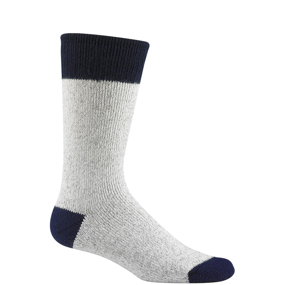 Gray Crew Sock With Navy Blue Toe And Heel Product Photo