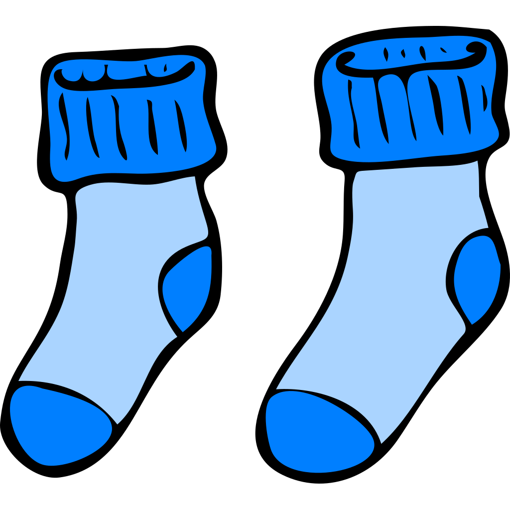 Pair Of Blue Cartoon Socks With Dark Toe And Heel Details