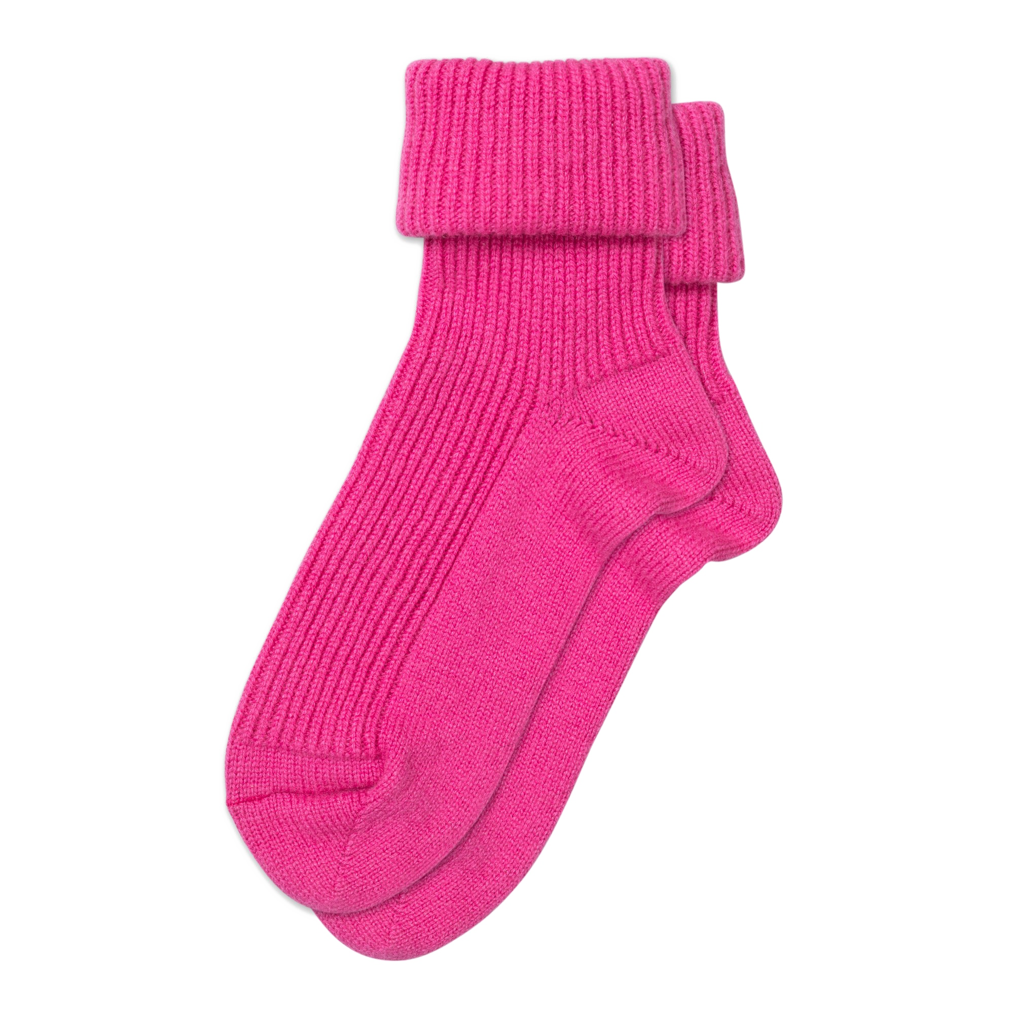 Pair Of Bright Pink Folded Crew Socks With Ribbed Cuffs