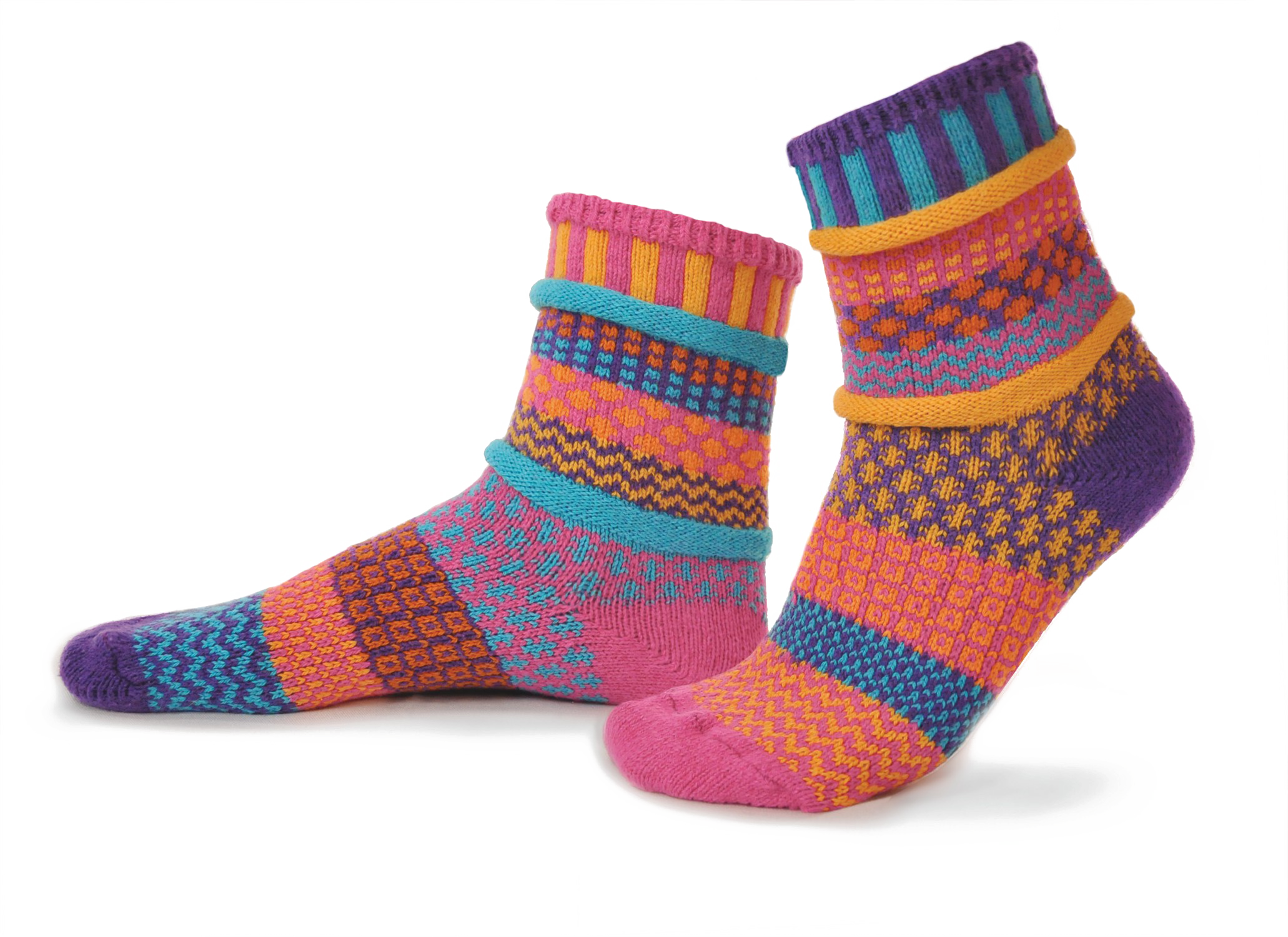Pair Of Colorful Striped Knit Socks In Pink Orange Blue And Purple