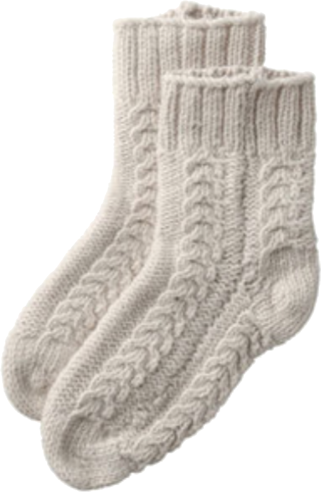 Pair Of Cream Cable Knit Wool Socks With Cozy Ribbed Cuffs Product Photo