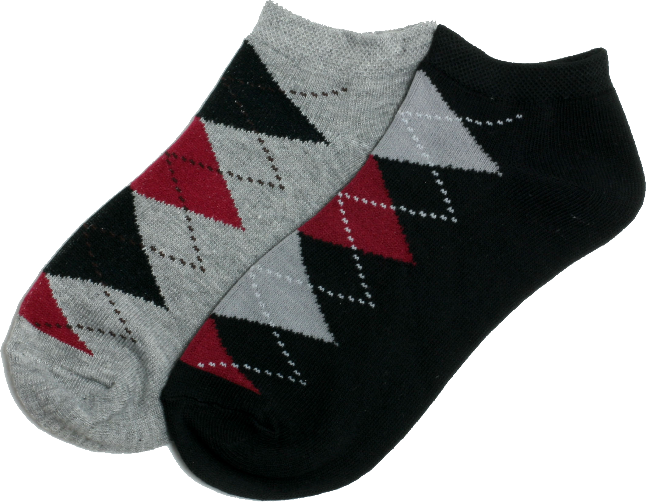 Pair Of Gray And Black Ankle Socks With Diamond Argyle Pattern