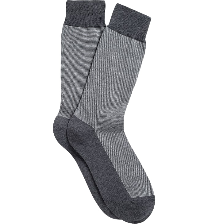 Pair Of Gray Cotton Crew Socks With Ribbed Top Product Image