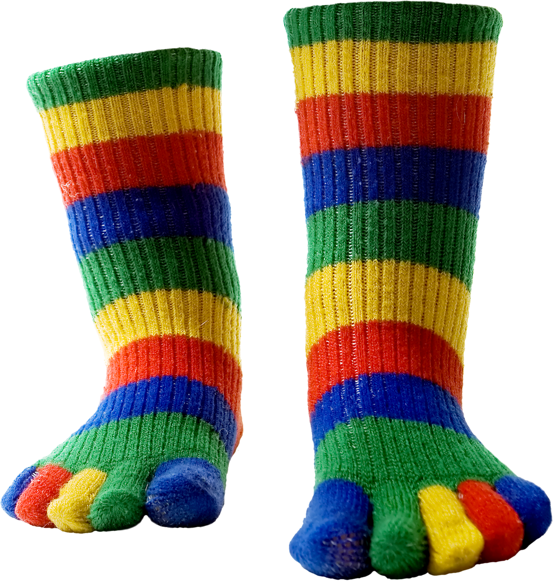 Pair Of Rainbow Striped Fuzzy Winter Socks With Cozy Texture
