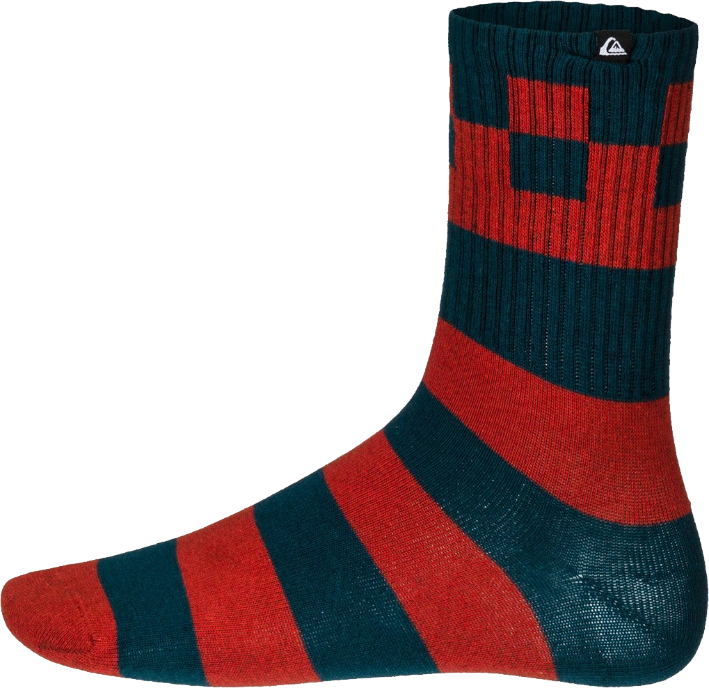 Red And Navy Striped Crew Sock With Small Sport Logo