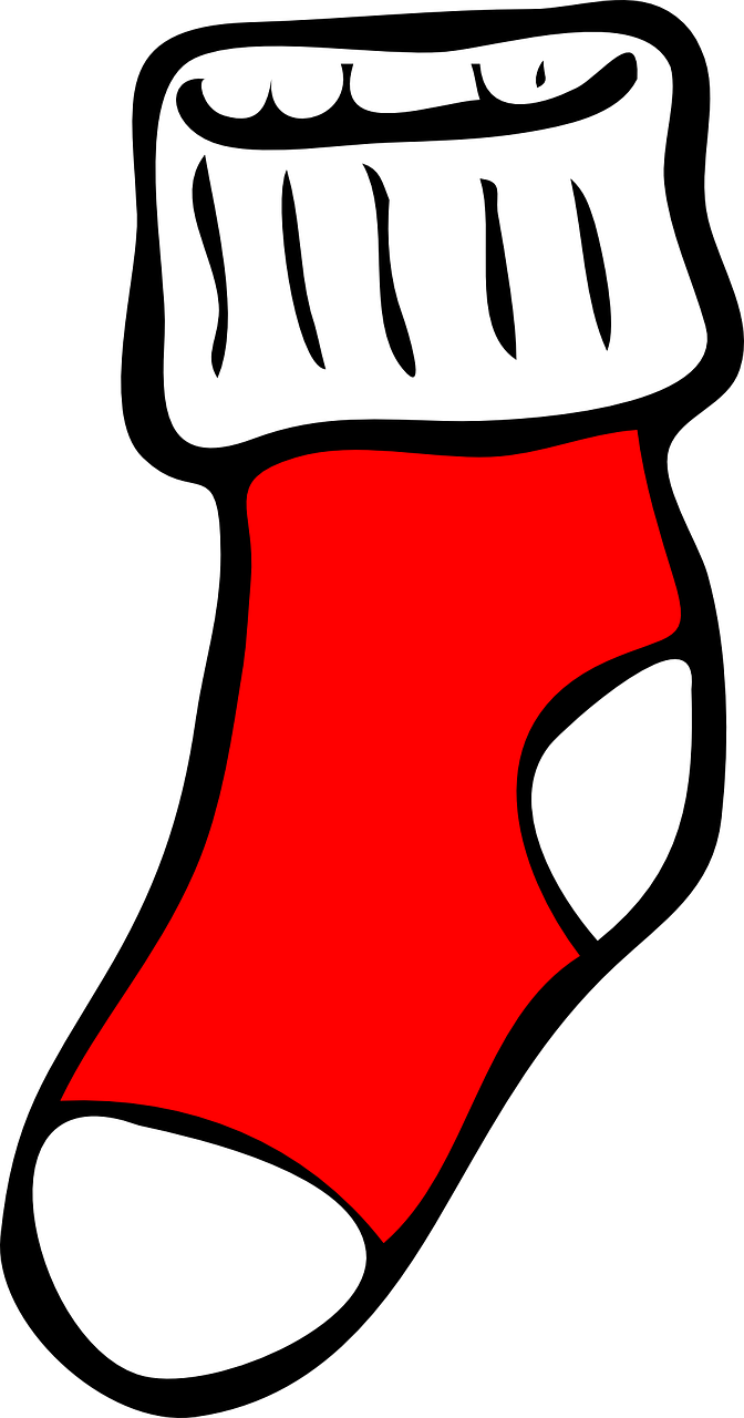 Red And White Cartoon Sock With Contrasting Toe And Heel