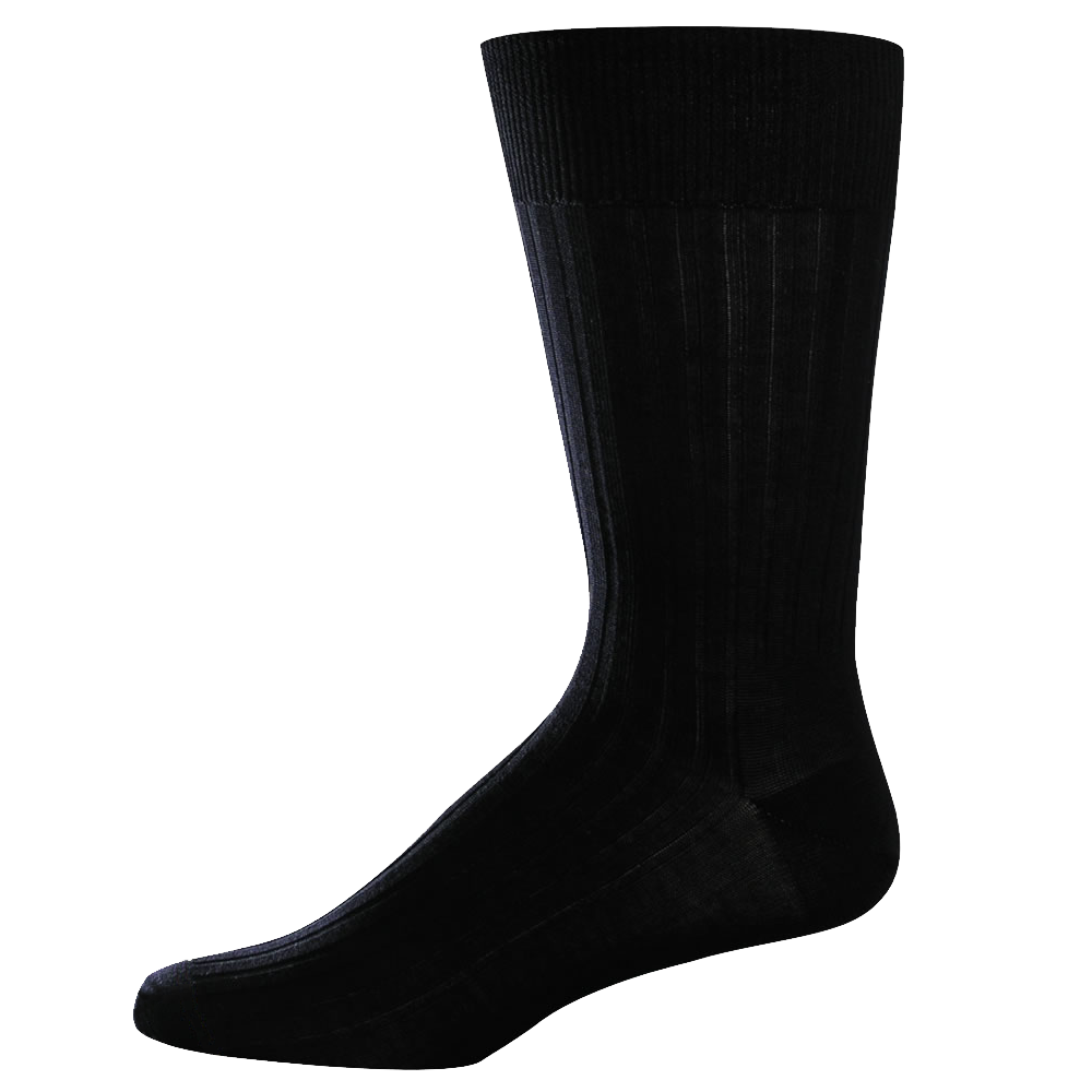 Single Black Ribbed Crew Sock Isolated Transparent PNG Product Image