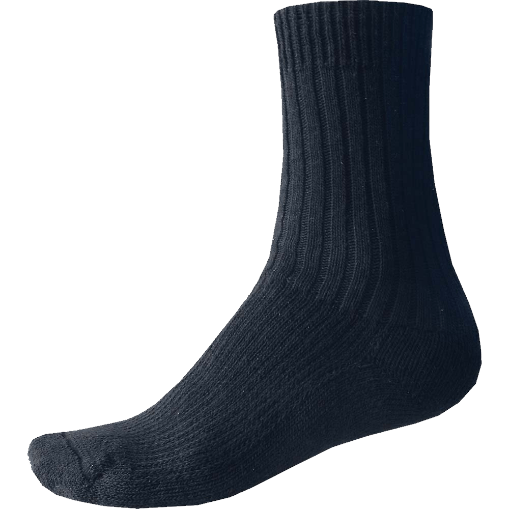 Single Black Ribbed Knit Crew Sock Side View Transparent PNG