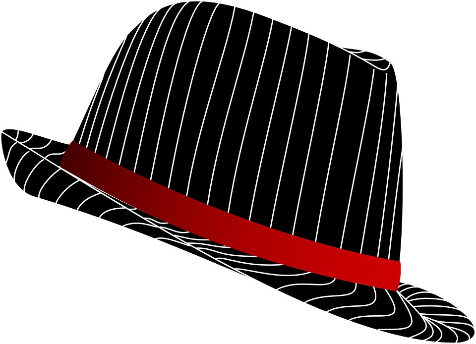 Black Pinstripe Fedora Hat With Red Ribbon Band Fashion Illustration