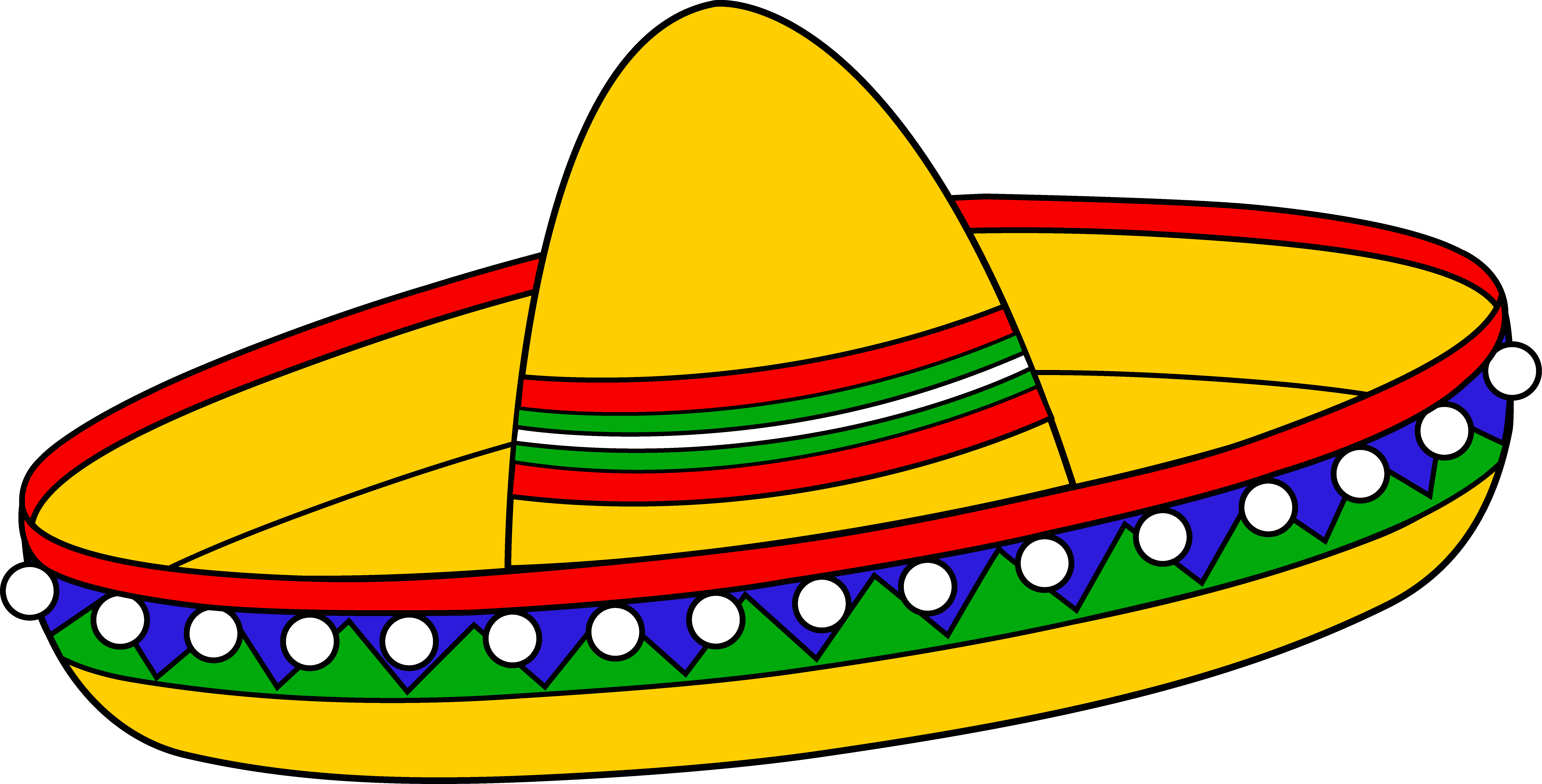 Bright Yellow Sombrero With Colorful Pom Pom Brim And Green Trim