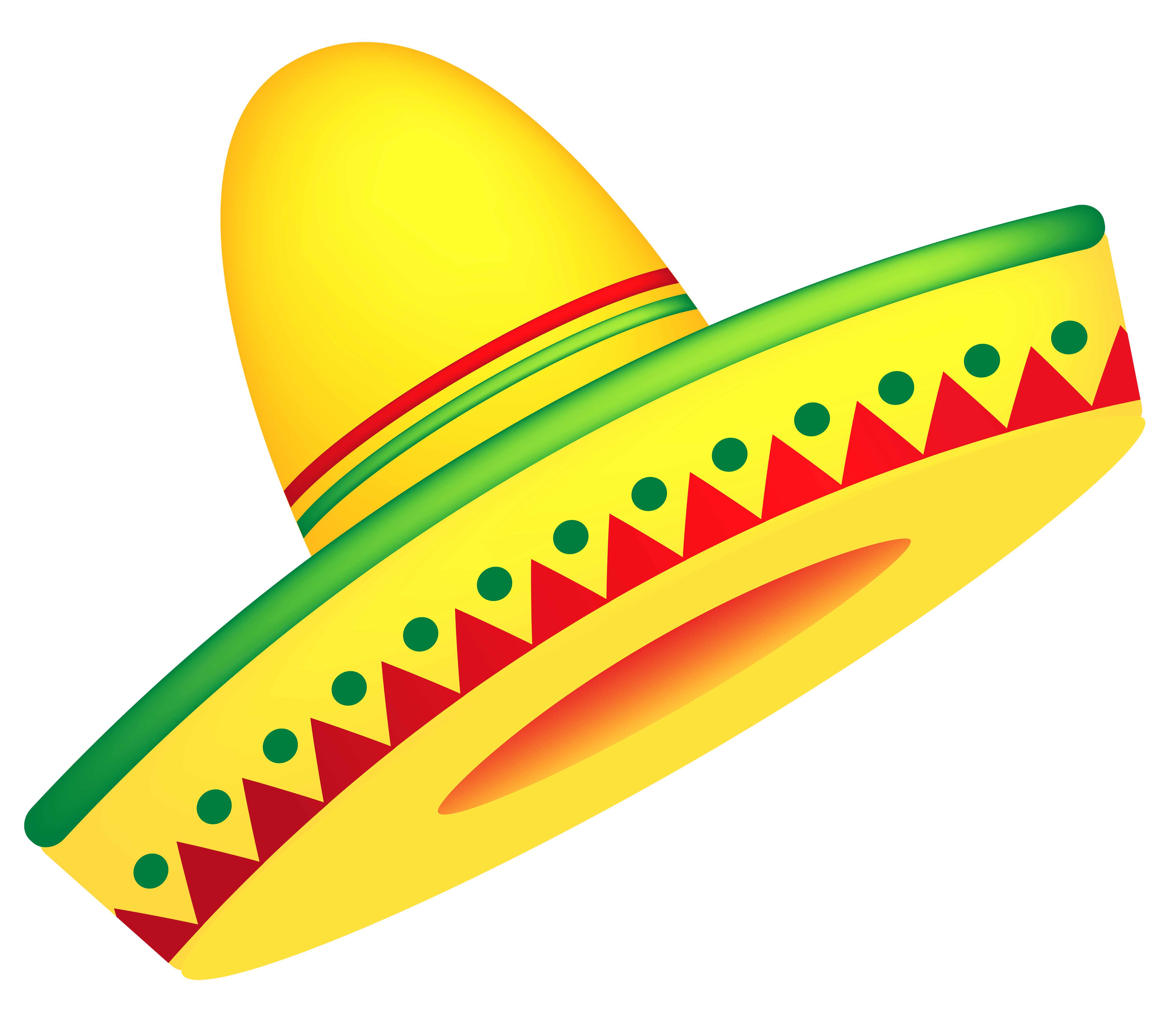 Bright Yellow Sombrero With Green Red Geometric Brim Decoration