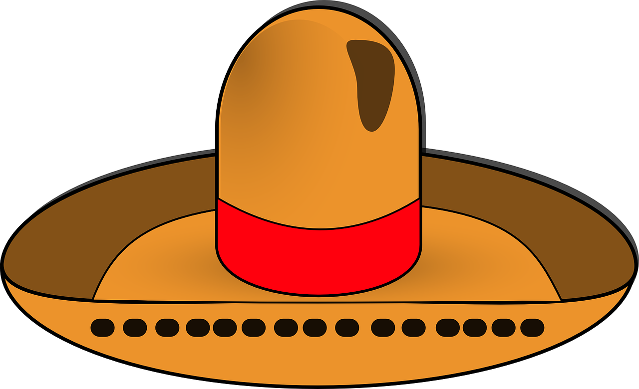Brown Mexican Sombrero Cartoon With Rounded Crown And Red Hatband