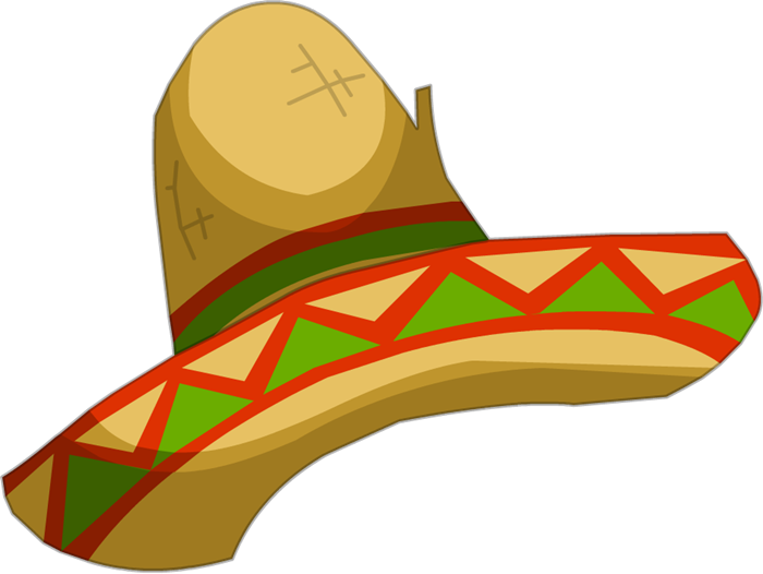 Cartoon Mexican Sombrero With Red Green Geometric Pattern And Wide Brim