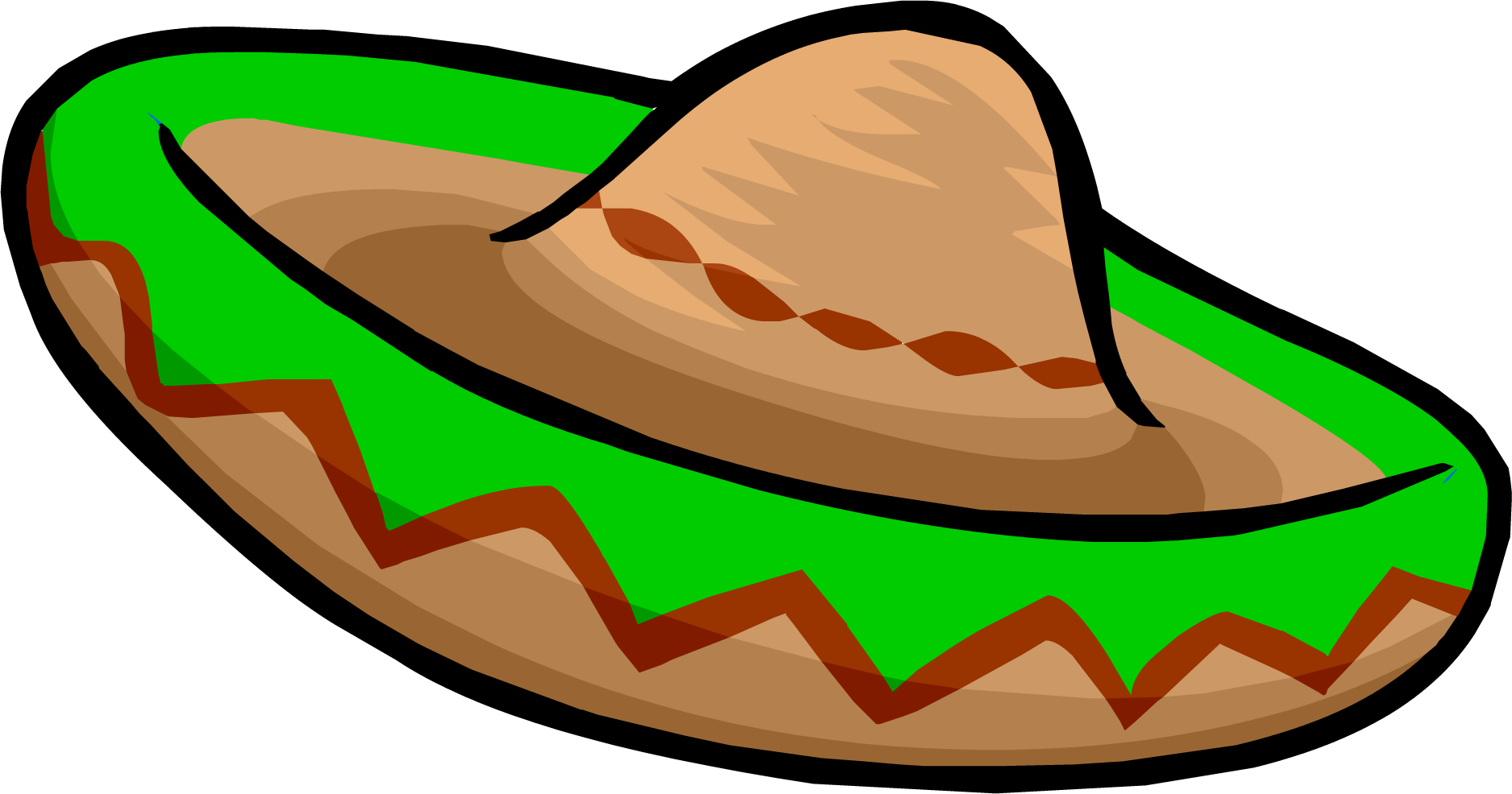 Cartoon Straw Sombrero With Green Brim And Brown Zigzag Pattern