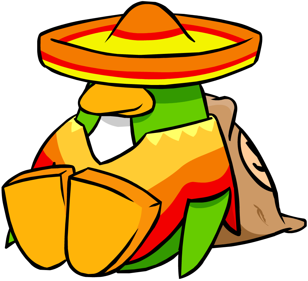 Colorful Cartoon Mariachi Wearing Sombrero And Orange Poncho