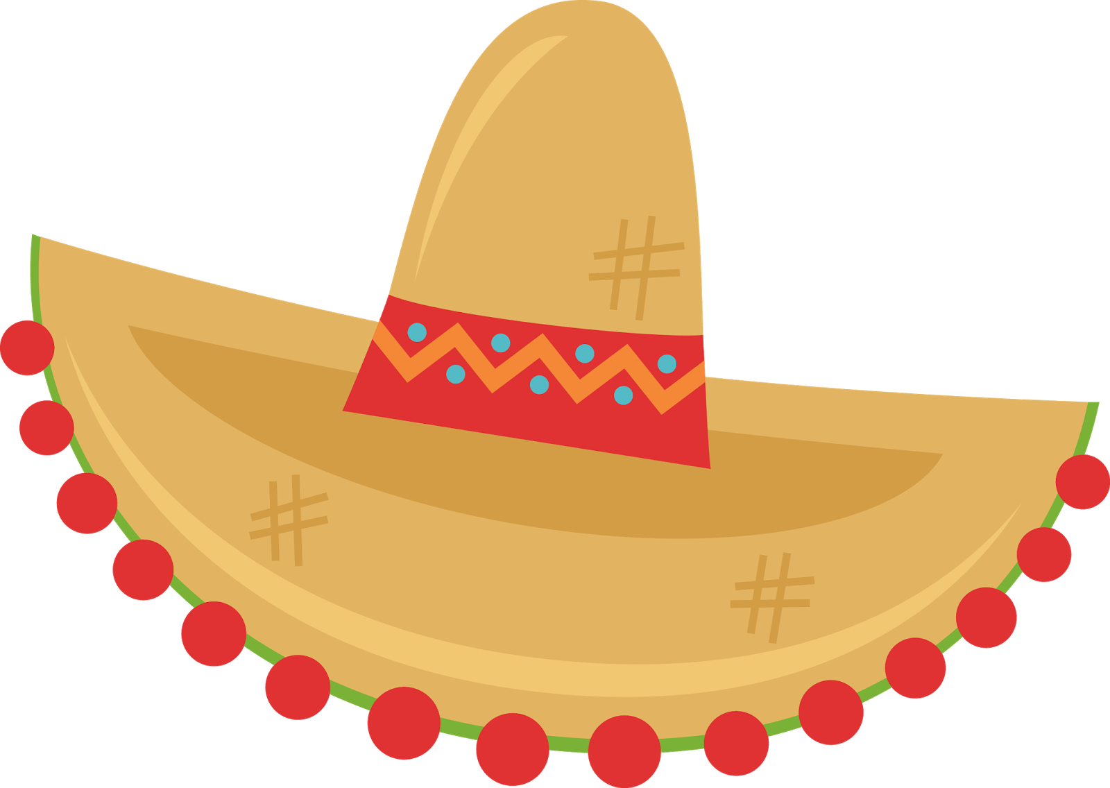 Golden Yellow Sombrero With Red Pom Pom Fringe And Aztec Band