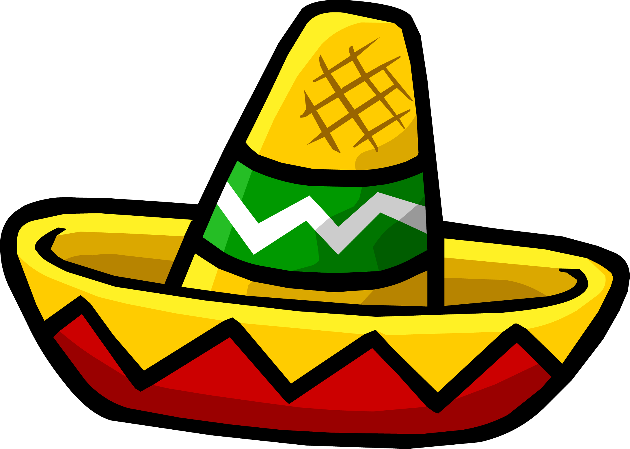 Green Yellow And Red Sombrero Cartoon With Decorative Zigzag Pattern