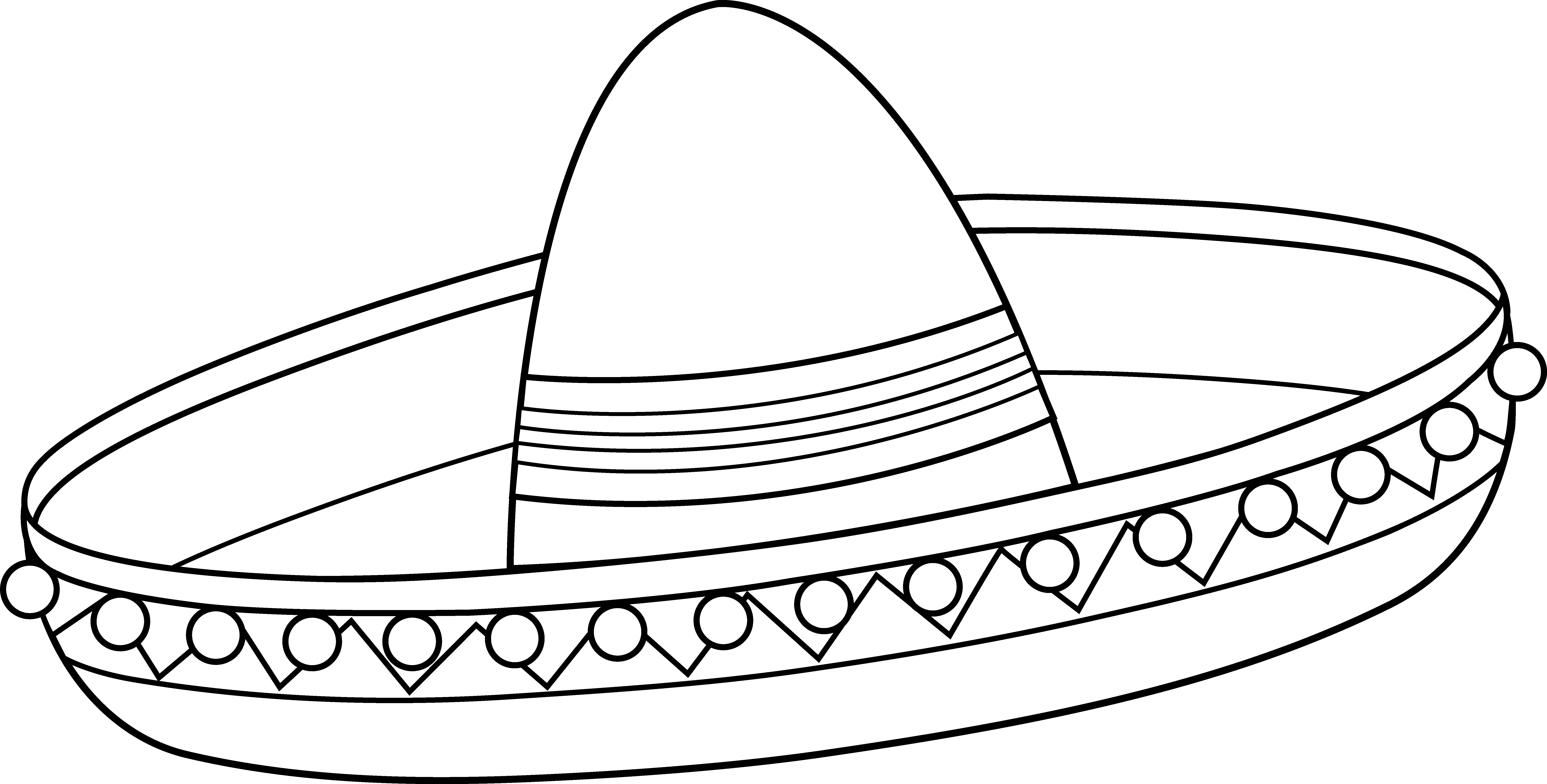 Traditional Mexican Sombrero Outline Drawing With Decorative Brim