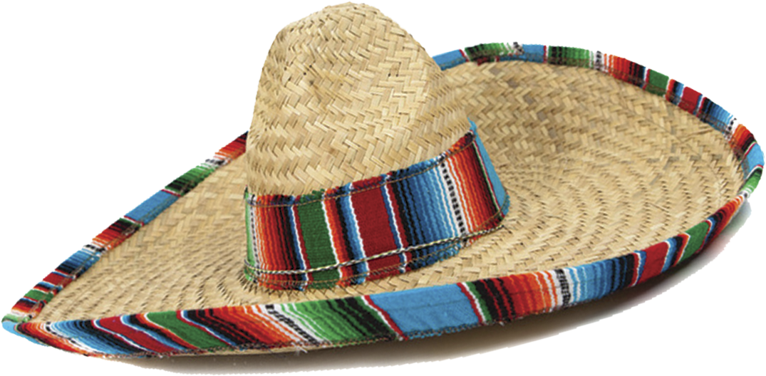 Traditional Woven Straw Sombrero With Colorful Striped Brim Band Product Photo