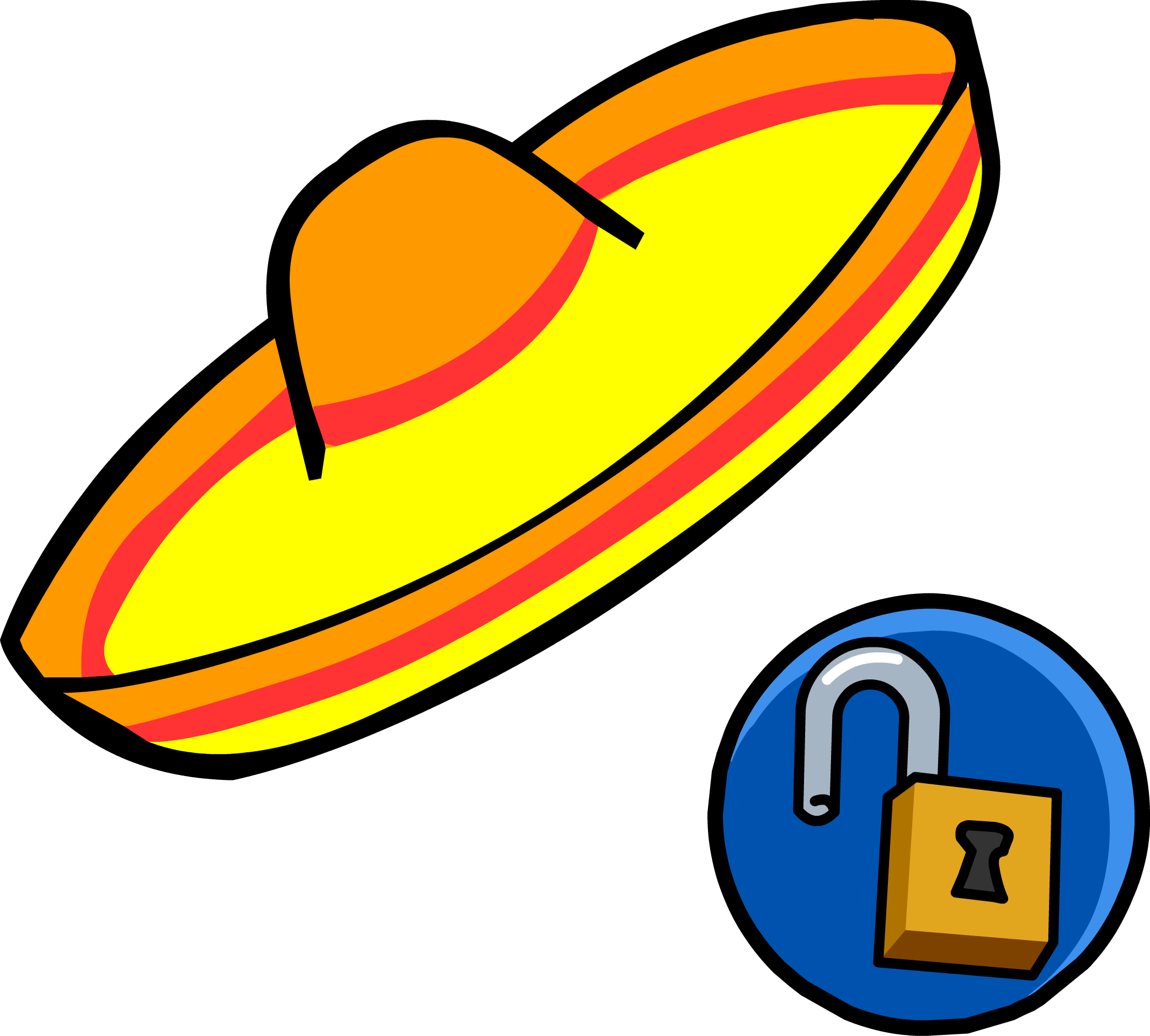 Yellow And Red Sombrero Icon With Blue Padlock Security Symbol