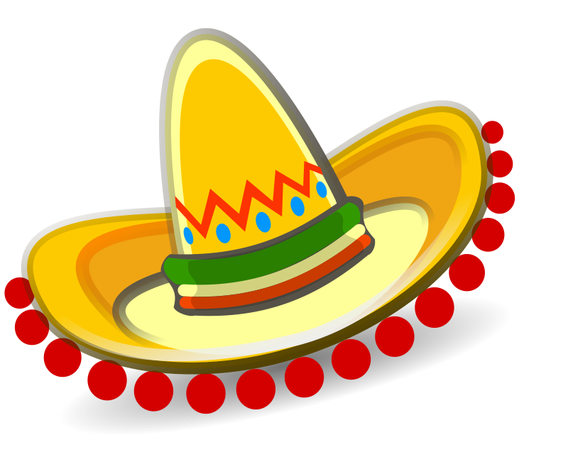 Yellow Cartoon Sombrero With Red Dots And Decorative Green Stripes