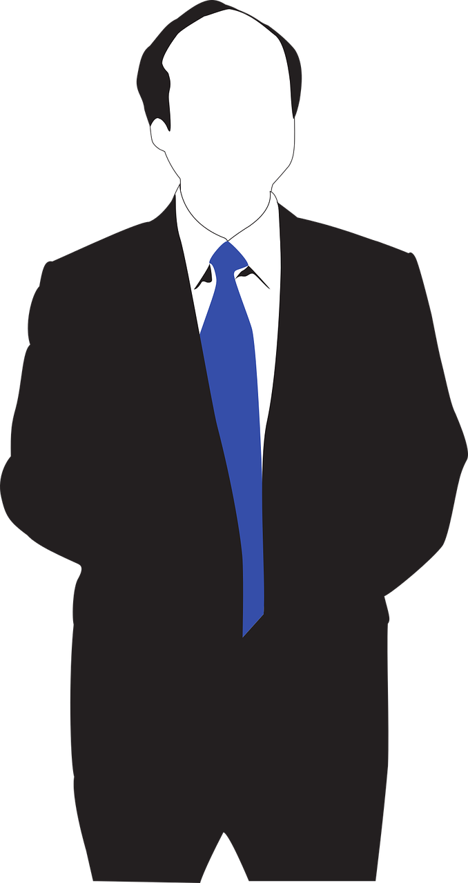 Black Suit Silhouette With Blank Face And Bright Blue Tie Icon