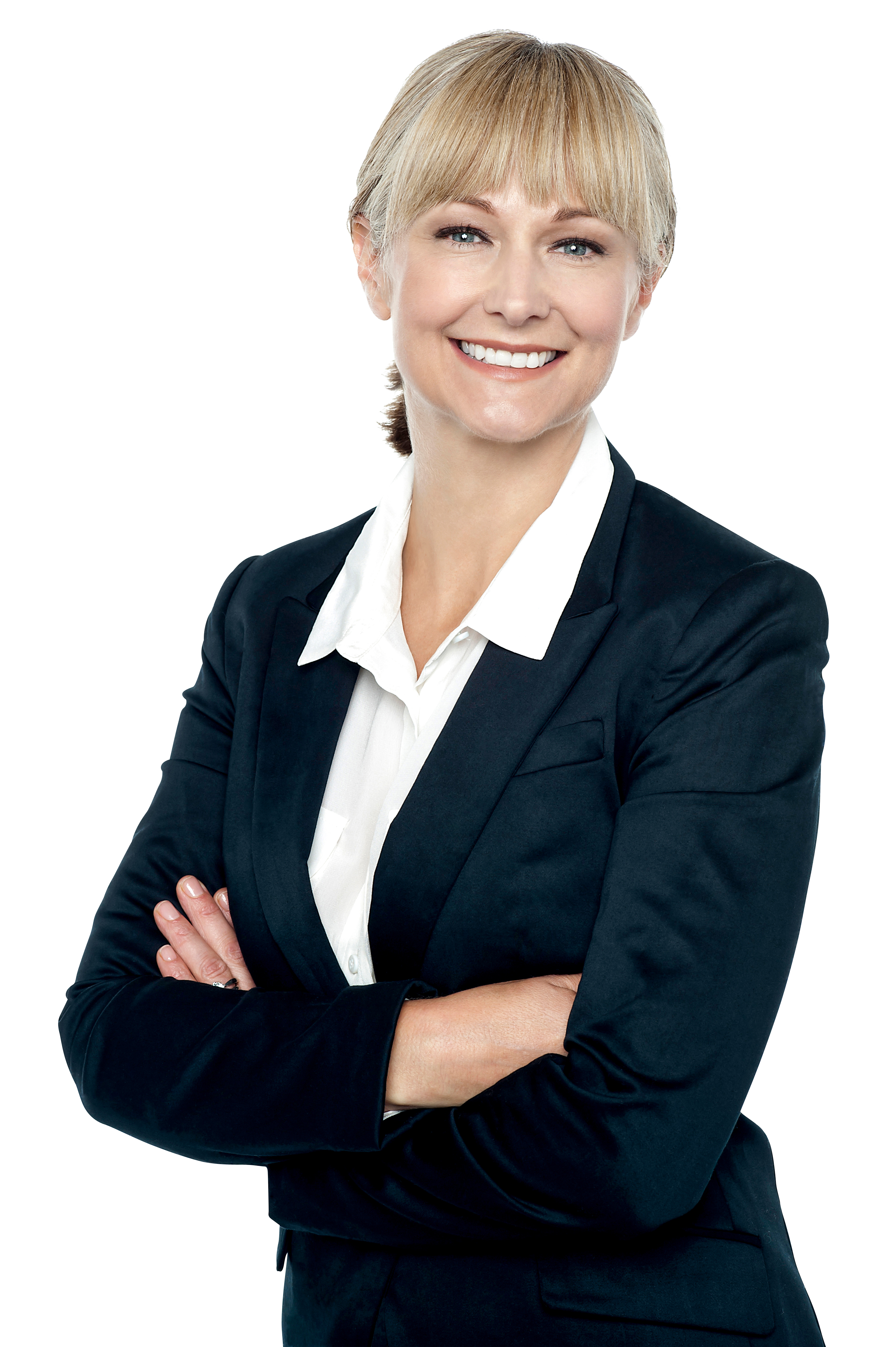 Blonde Businesswoman Wearing Black Blazer With Arms Crossed
