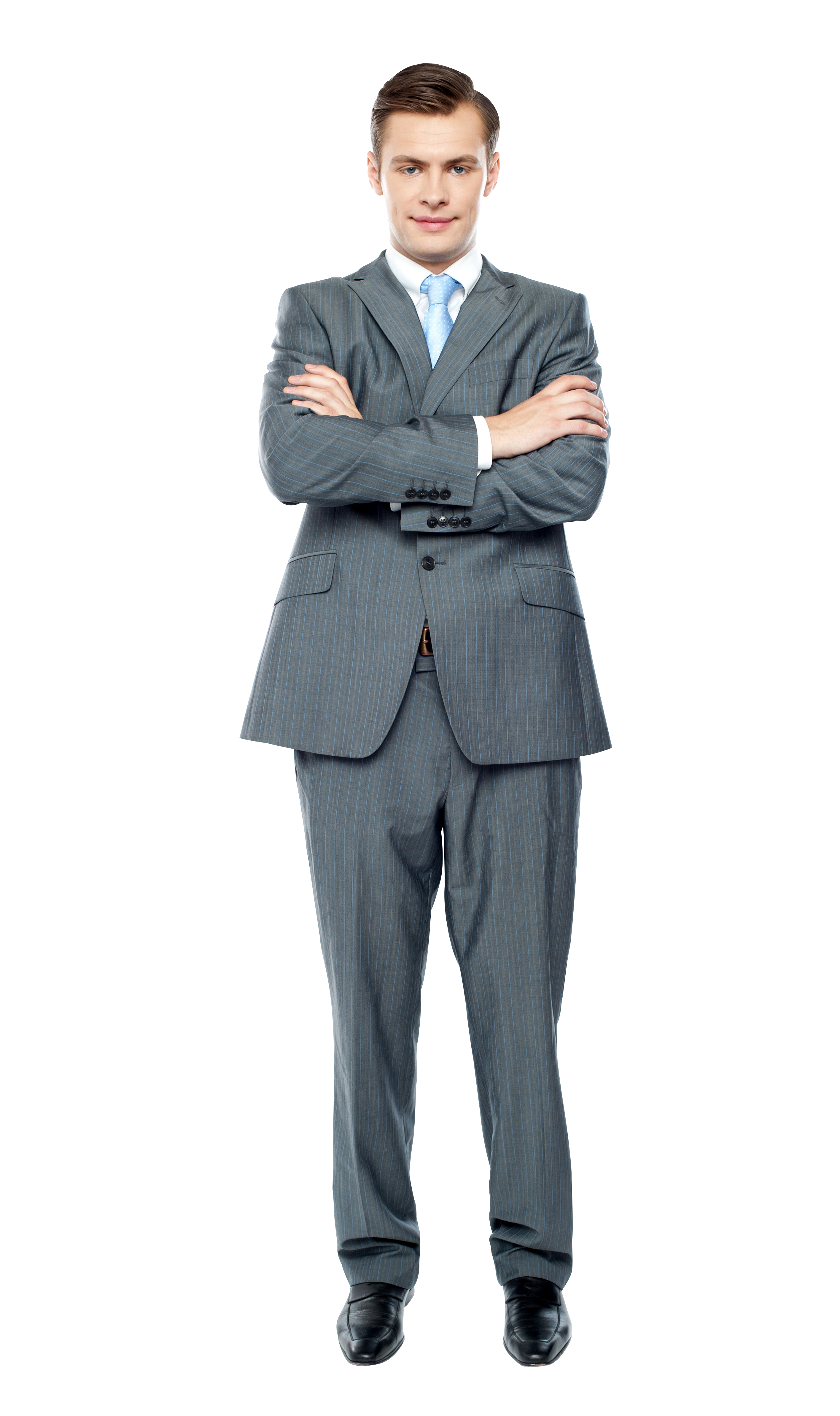 Businessman In Light Gray Suit Standing With Arms Crossed