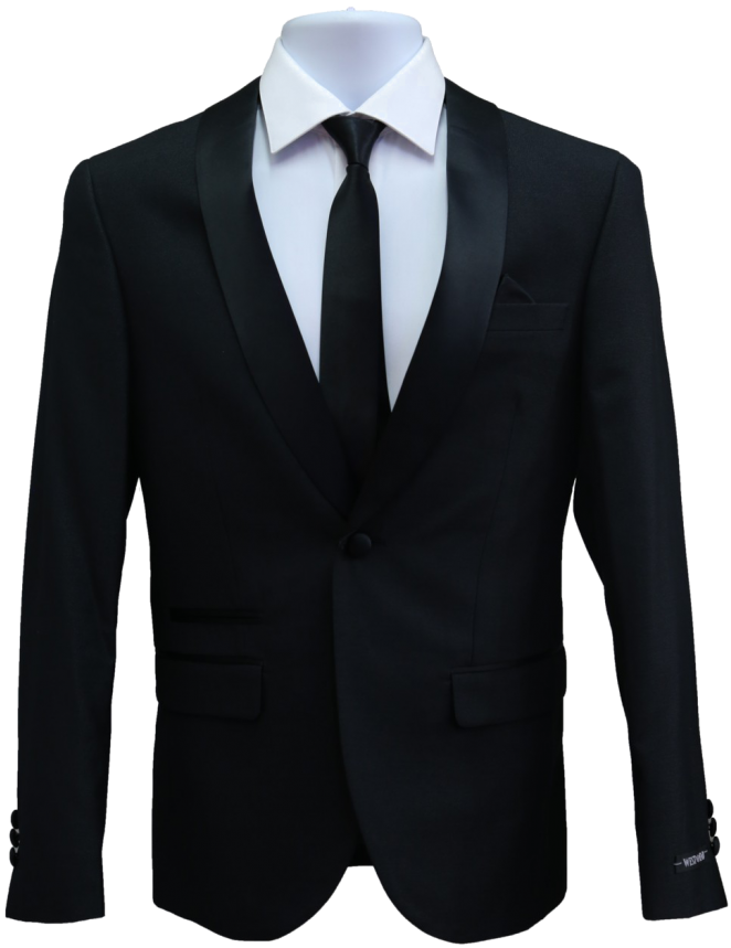 Classic Black Mens Business Suit Jacket With White Shirt And Black Tie