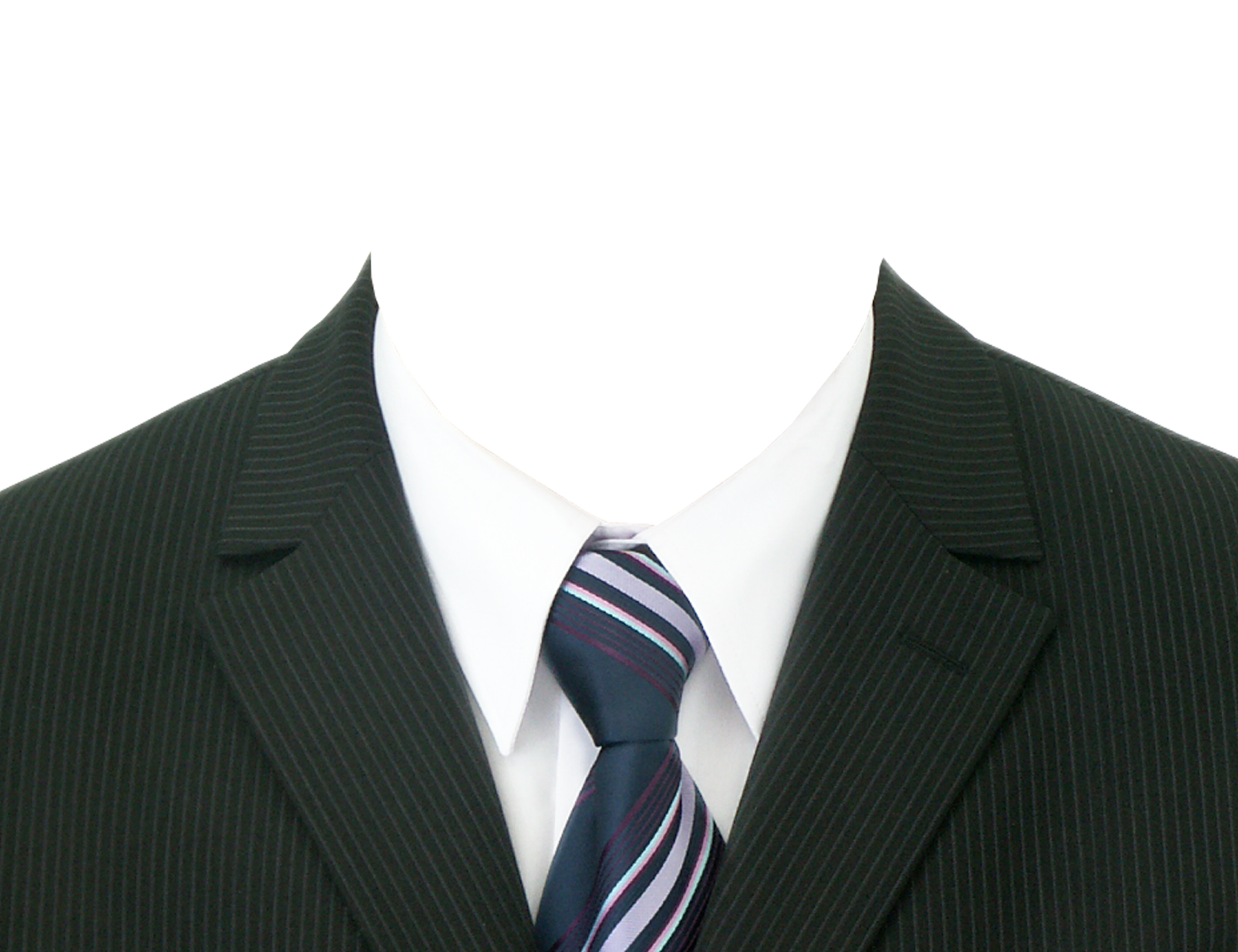Close Up Of Dark Green Pinstripe Suit With White Shirt And Striped Tie