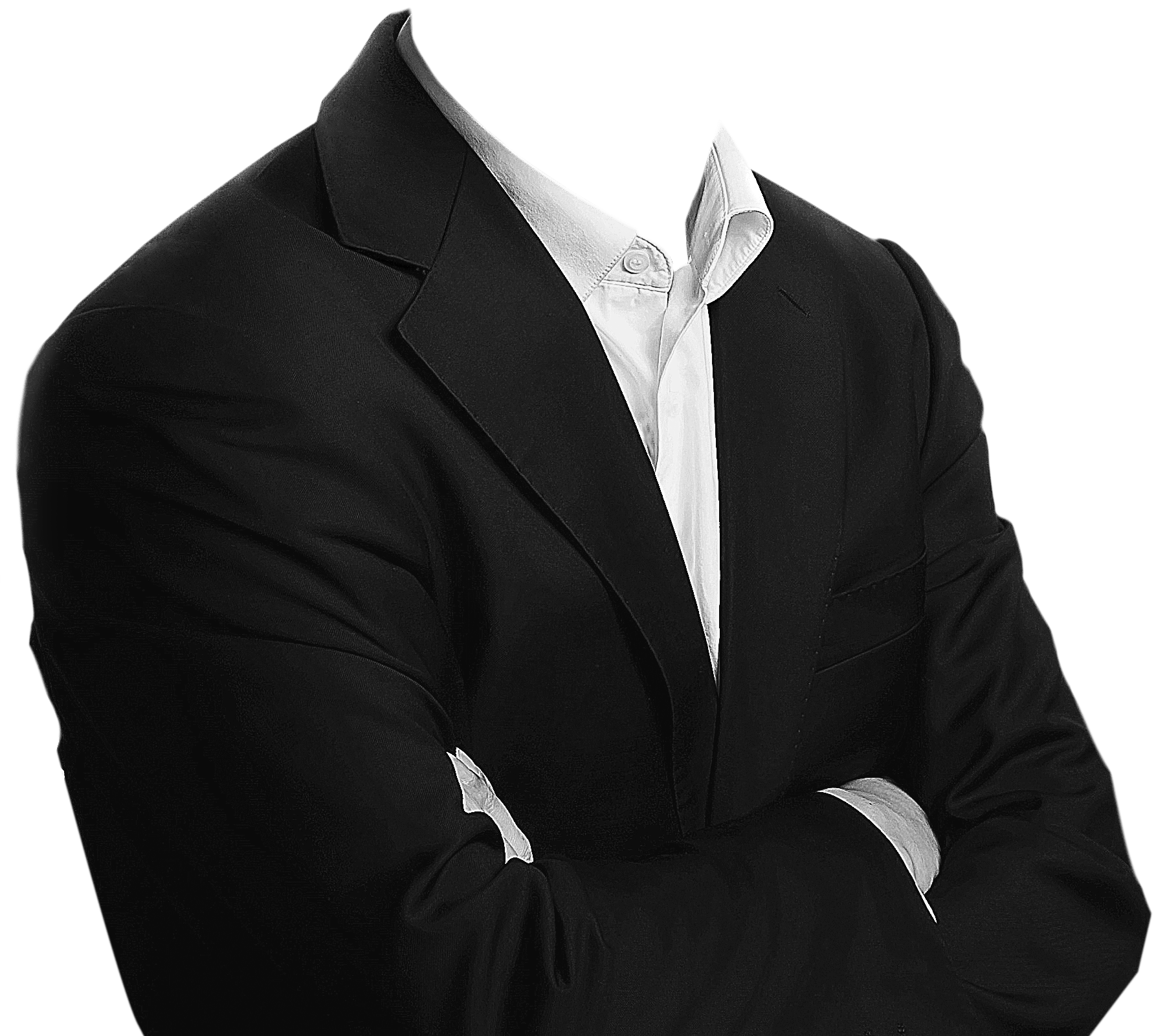 Man In Black Suit Jacket With Arms Crossed And Open White Shirt