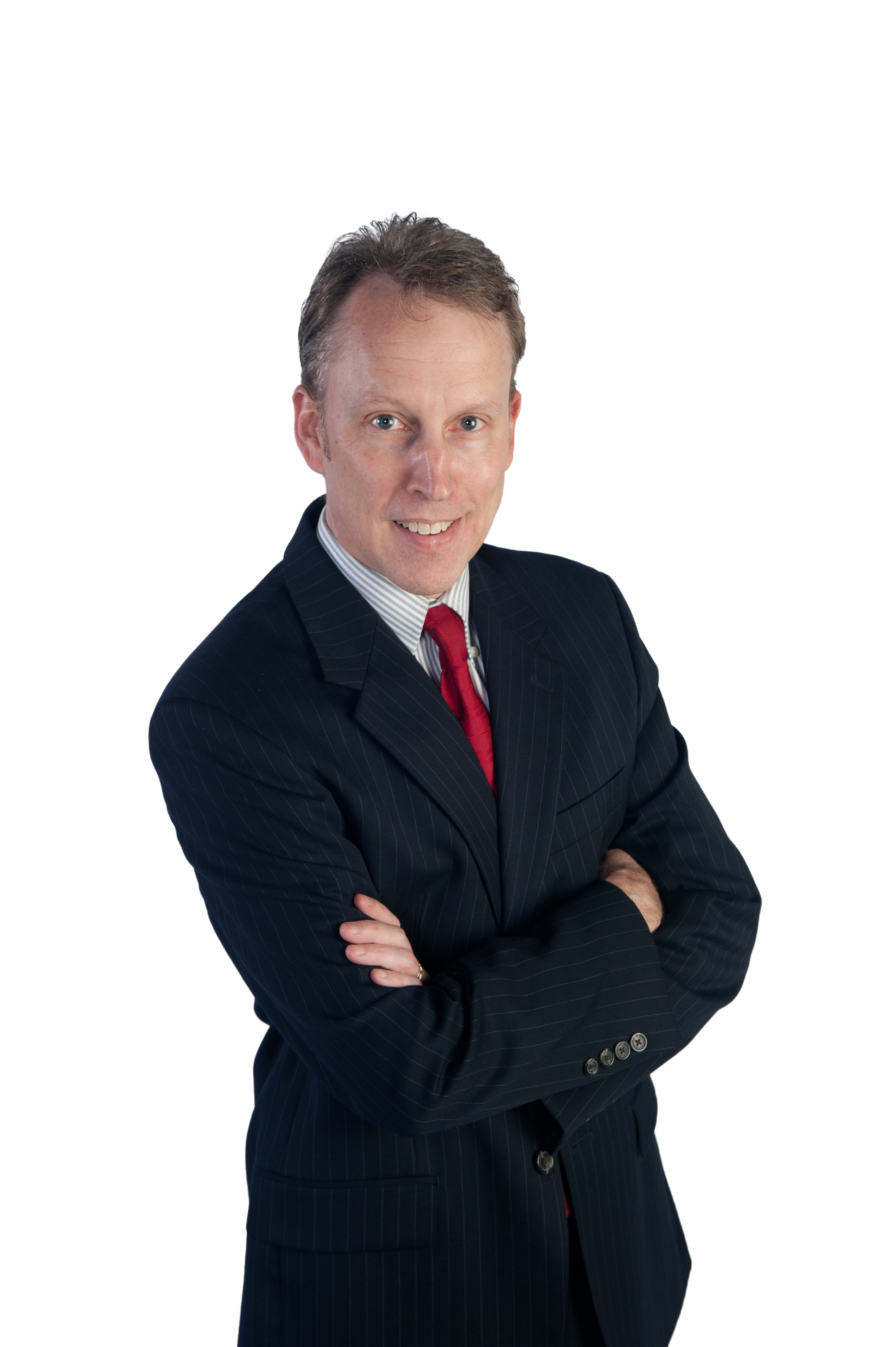 Mature Businessman In Blue Suit White Shirt And Red Tie