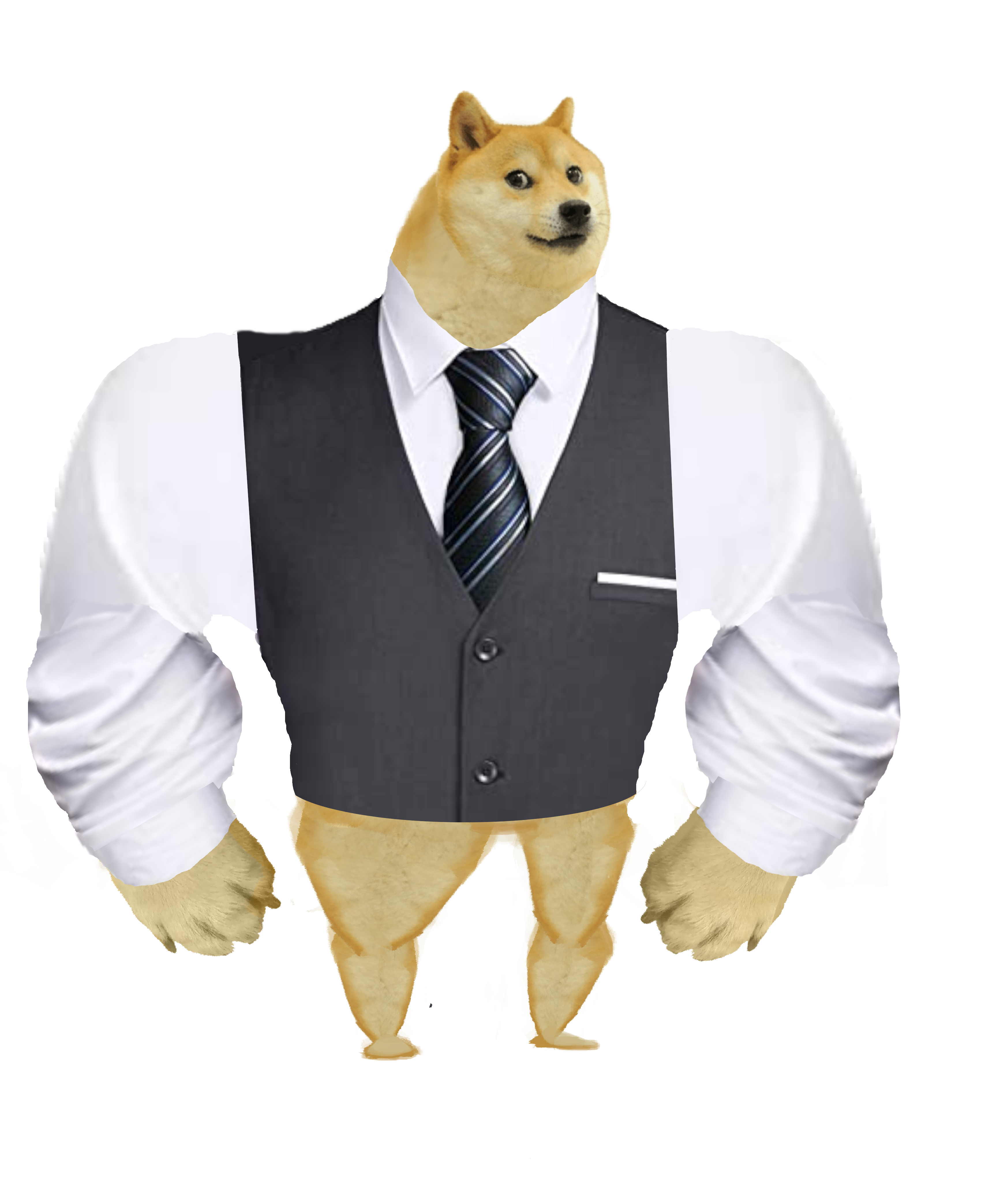 Shiba Inu Dog Head On Muscular Human Body Wearing Business Suit