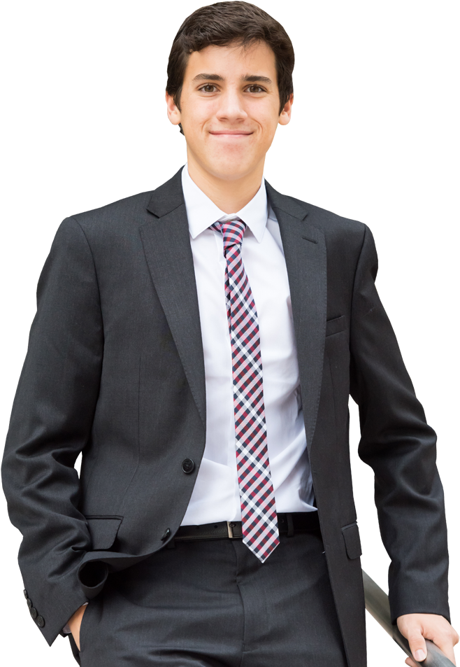 Smiling Businessman Wearing Gray Suit And Striped Tie Isolated PNG