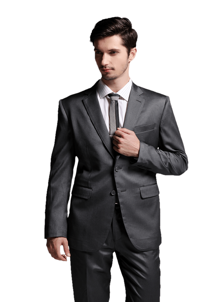 Man In Gray Pinstripe Suit Adjusting His Tie Product Photo
