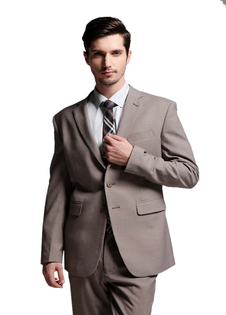 Man In Taupe Gray Suit Adjusting Tie Formalwear Portrait Photo