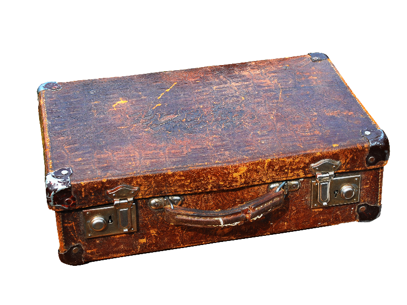 Antique Brown Suitcase With Metal Corners And Carry Handle PNG Image