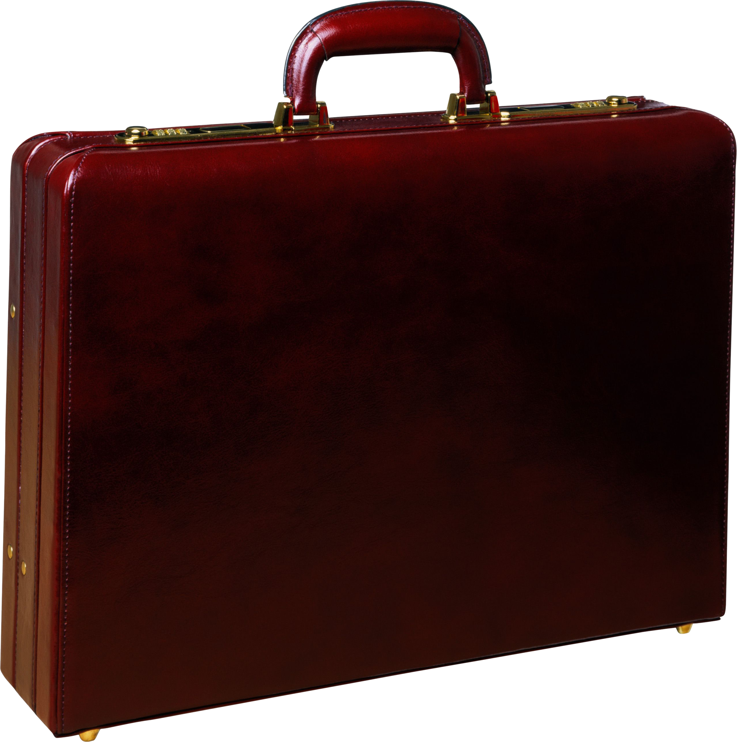 Burgundy Leather Business Briefcase With Top Handle Isolated PNG Image