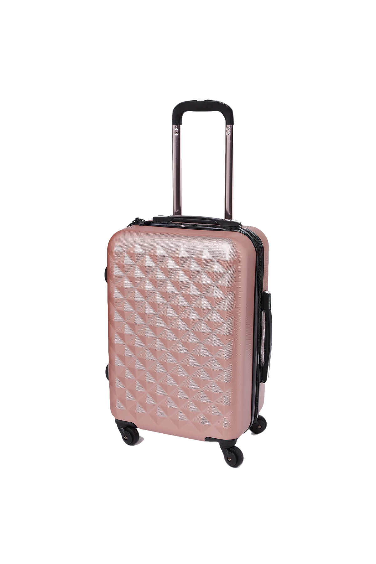 Light Pink Quilted Hard Shell Small Suitcase With Wheels Isolated PNG Image