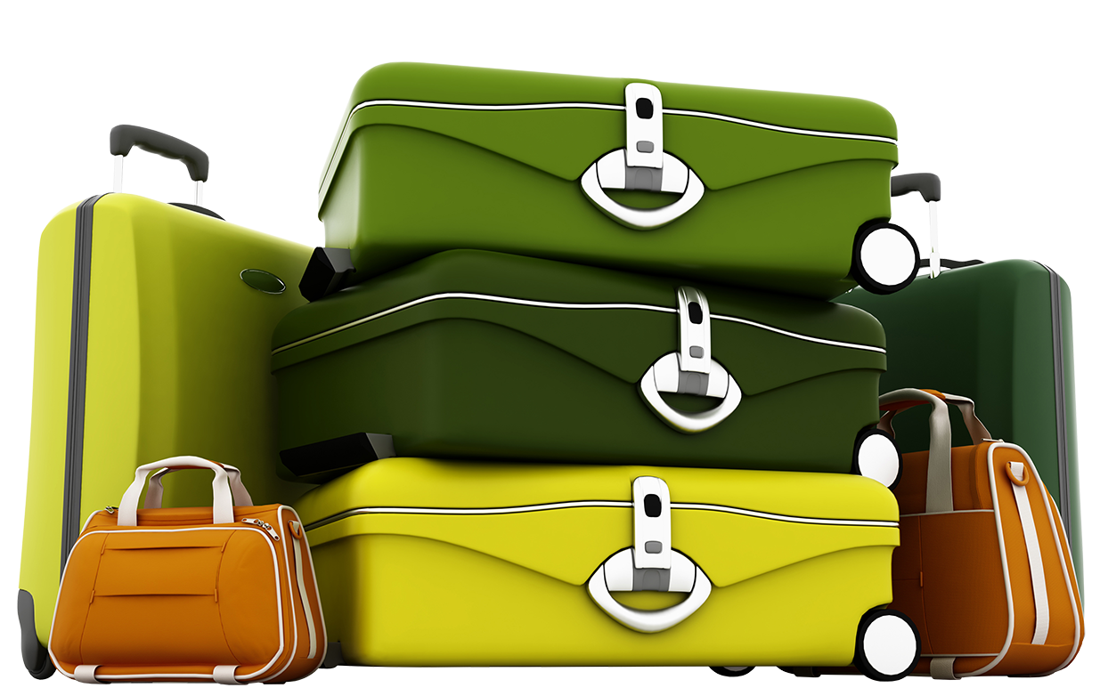 Lime Green Stacked Suitcases With Orange Handbag Cartoon Travel Illustration PNG