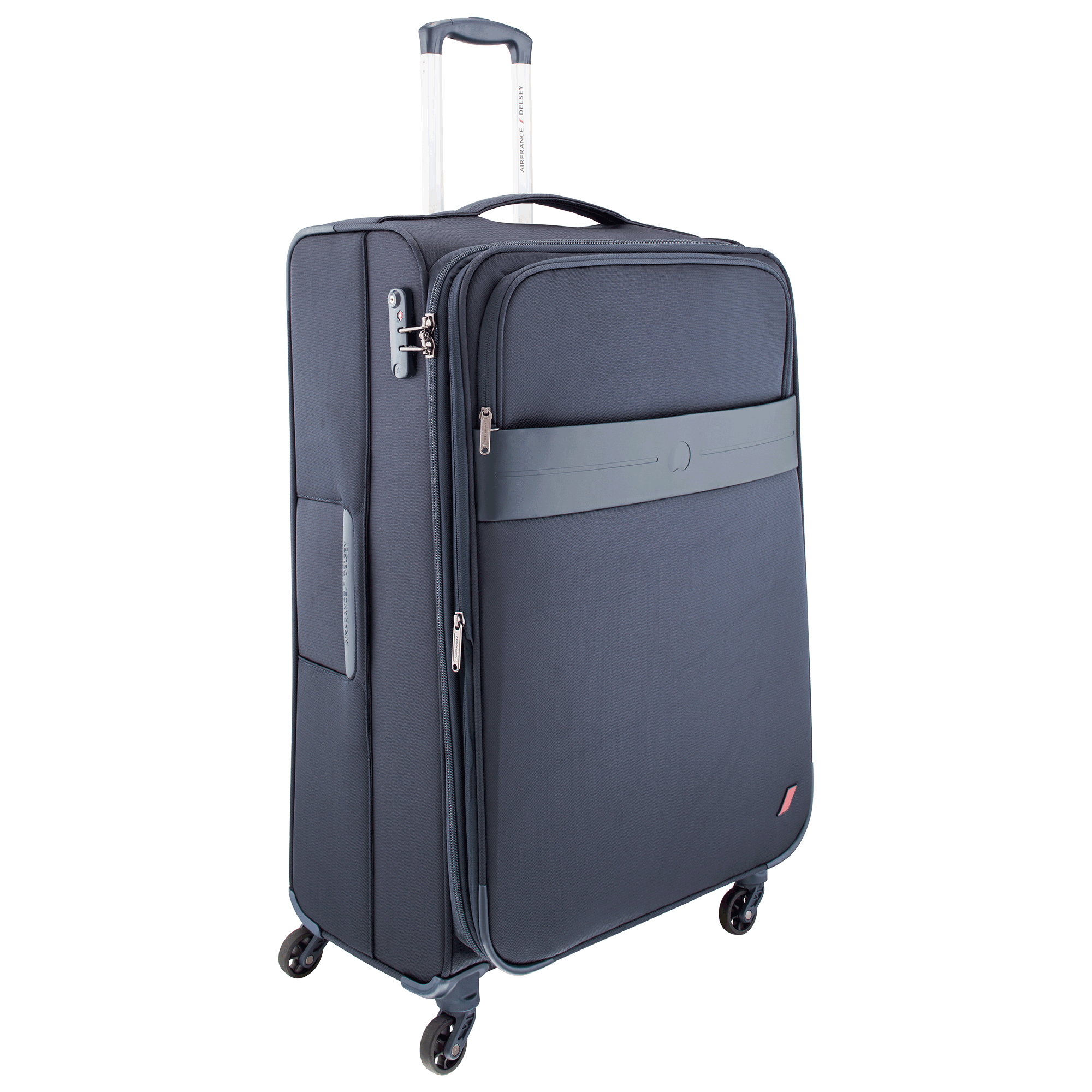 Navy Blue Soft Travel Suitcase On Wheels With Top Handle PNG Clipart