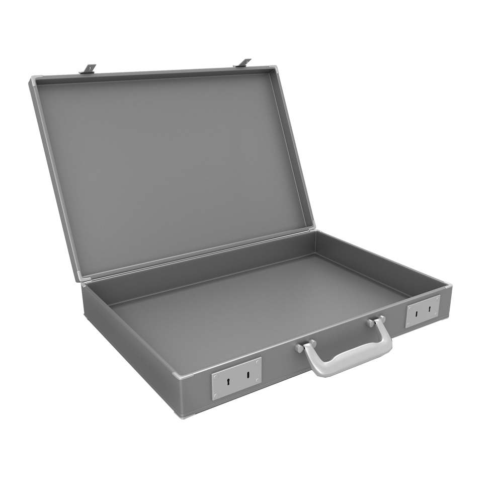 Open Silver Aluminum Briefcase With Empty Interior Transparent Background PNG